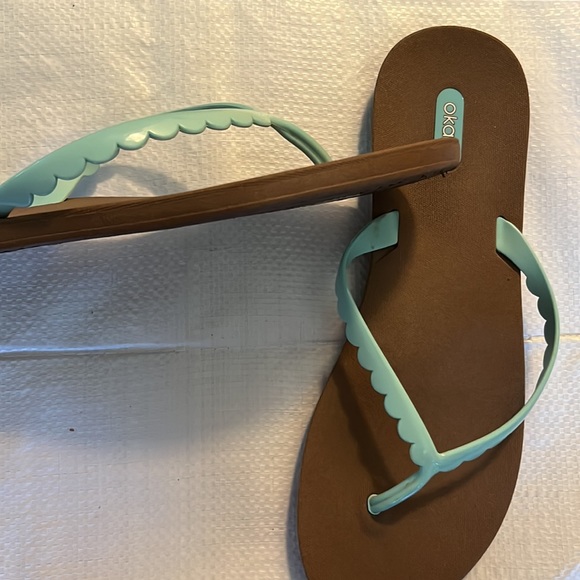 {OkaB} Bristol Flip Flops in Teal/Camel - Picture 5 of 13